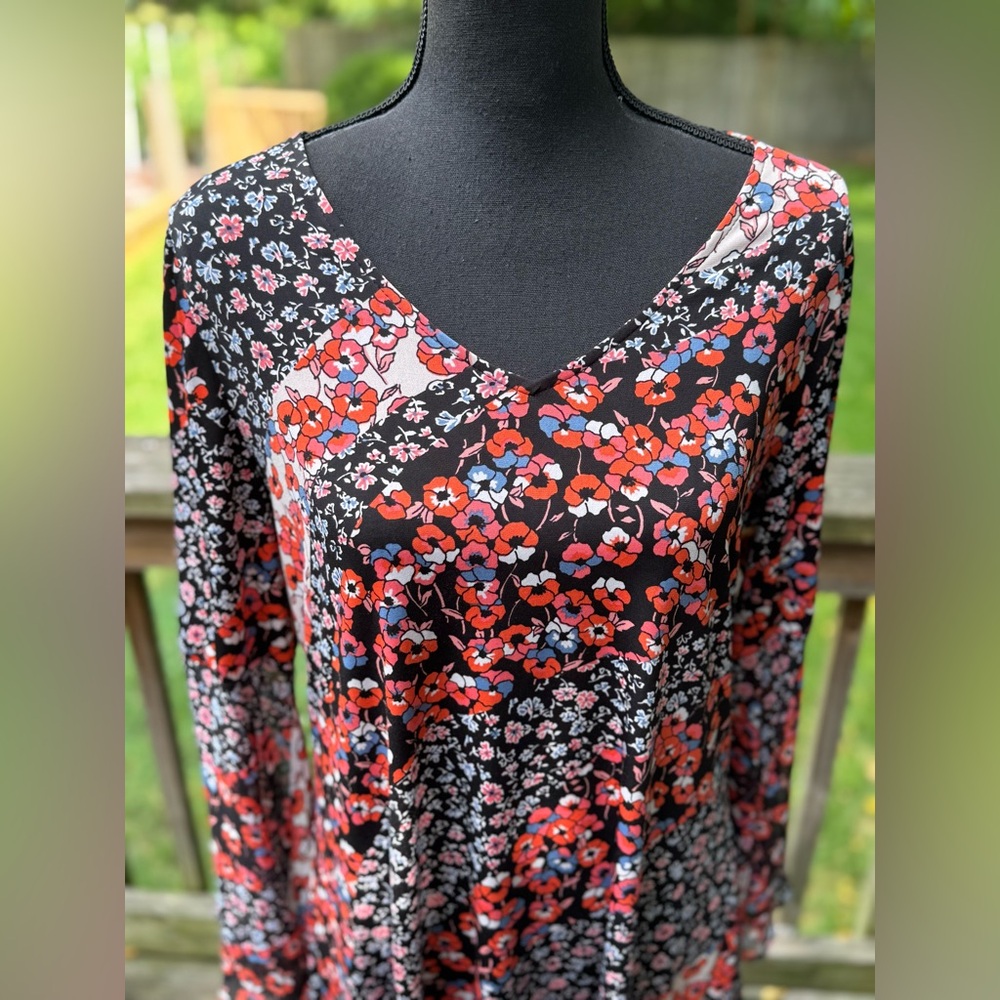 Westport 1962 dressbarn Floral Shift Dress Bell Sleeves Ribbon Tie Back - Picture 6 of 8